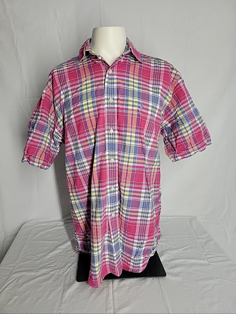 Ralph Lauren Men's Pink Plaid Short-Sleeve Button-Down Shirt